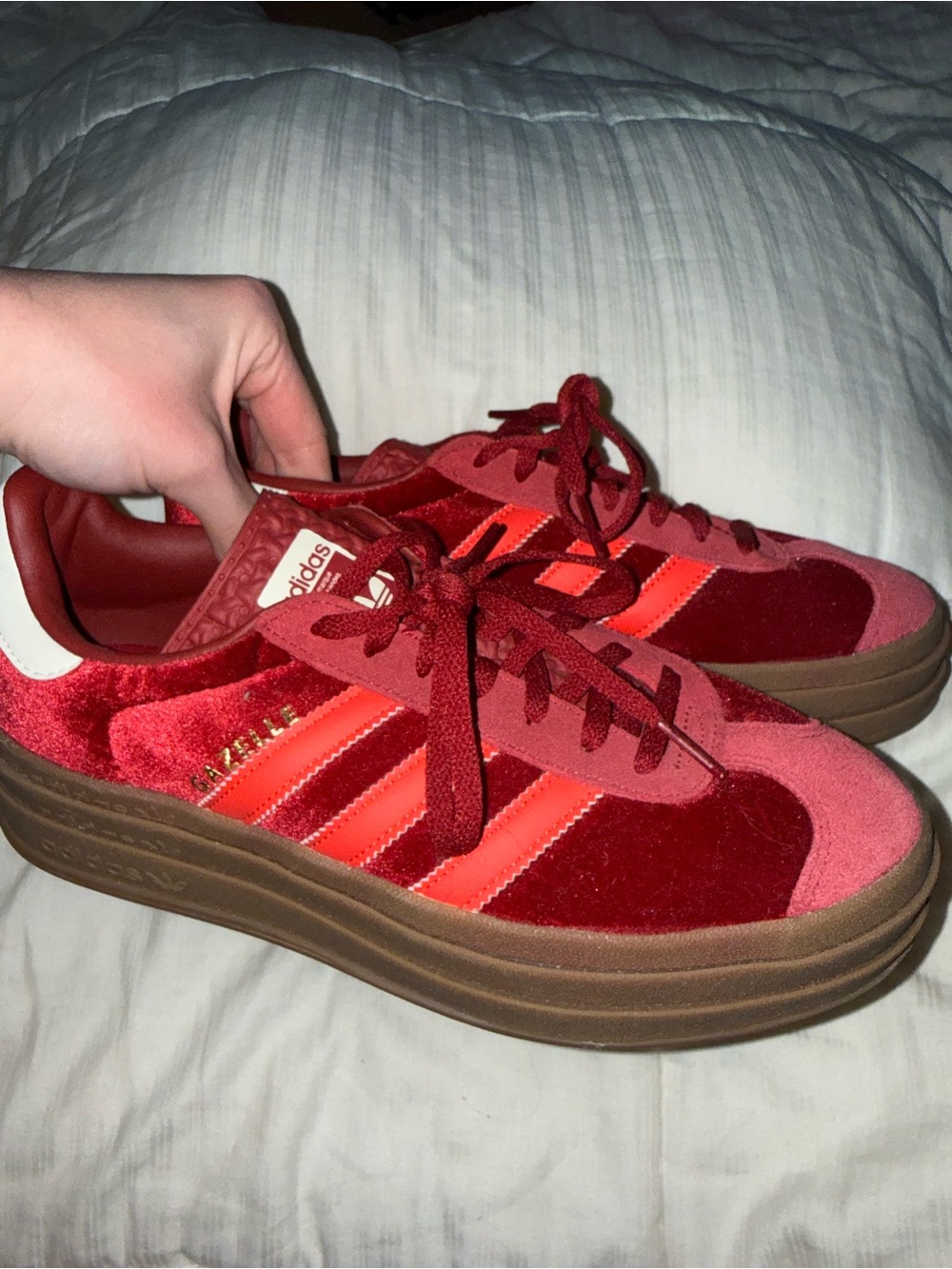 Adidas Women's Velvet Platform Sneakers in Red and Coral